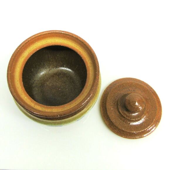 Studio Pottery SUGAR BOWL & LID Butter Jam Dish Signed African Hawaiian Designs - Picture 4 of 5